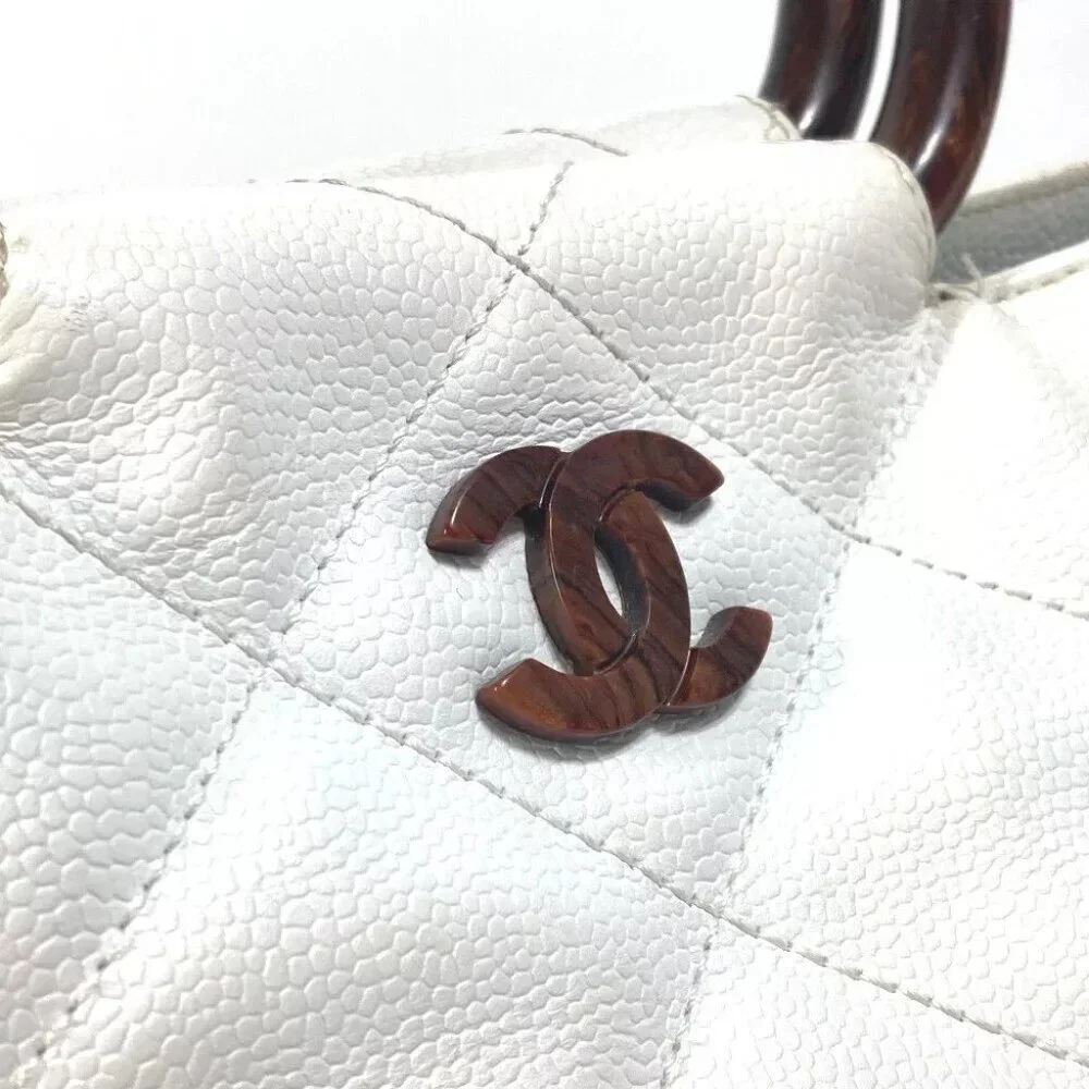 CHANEL Matelasse Quilted CC CC Mark Wood handle bag Tote Bag Hand Bag - Picture 15 of 16